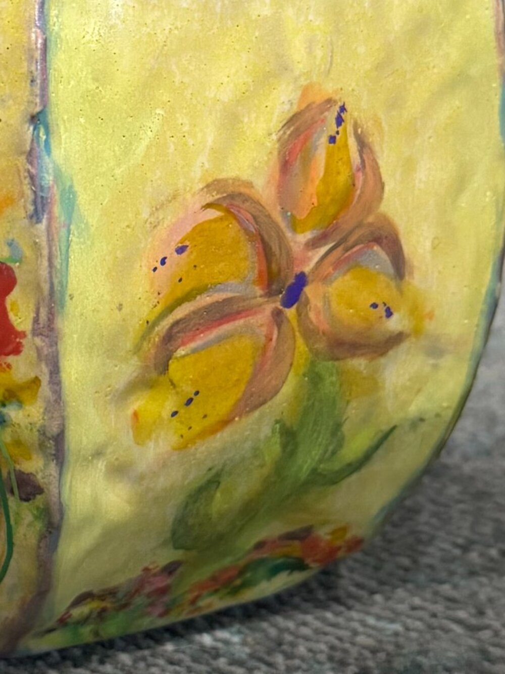 🌺OOAK Hand Painted Floral Meadow Stoneware Planter Bowl🌸🌺 - Picture 7 of 16